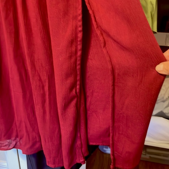 Free People Cranberry V-Neck Midi Dress with Embroidered Flowers, Size S… - Picture 7 of 7